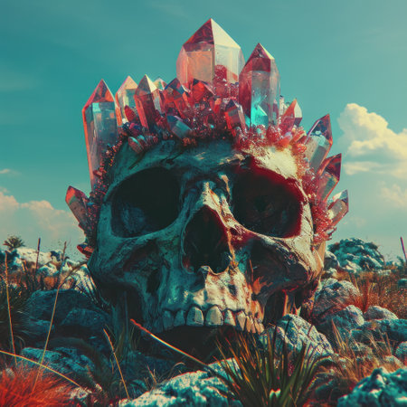 a skull with crystals on itの素材