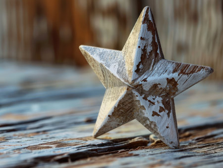 a white star on a wood surfaceの素材