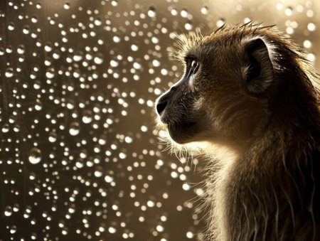 a monkey looking out of a windowの素材