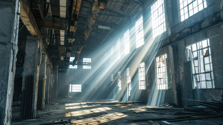 sunlight shining through windows in an old buildingの素材