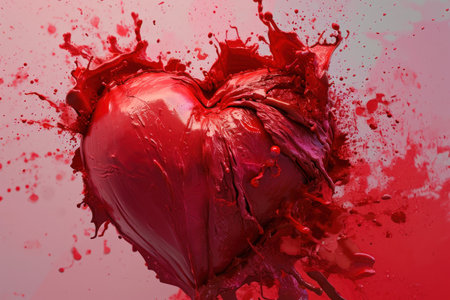 a red heart with splashes of paintの素材