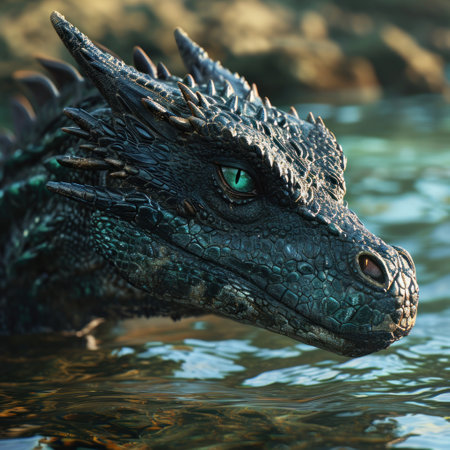 a black dragon in waterの素材