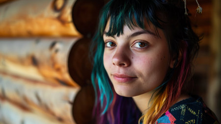 a woman with multicolored hairの素材