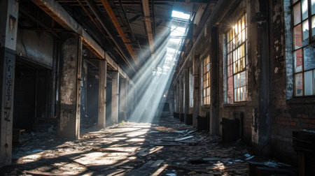 sunlight shining through the windows of an old buildingの素材