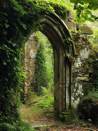 an archway in a stone buildingの素材