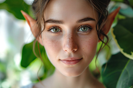 a woman with green eyes and elf earsの素材