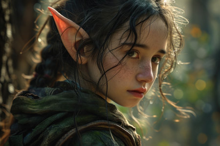 a girl with long hair and elf earsの素材
