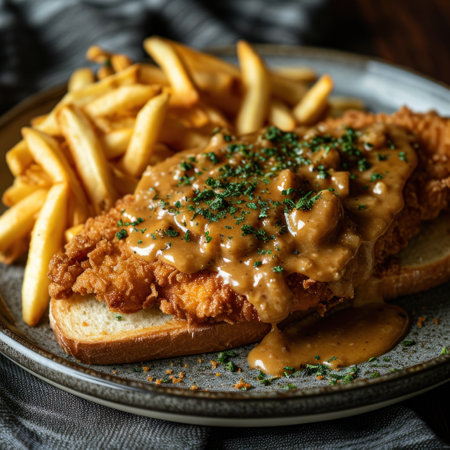 a plate of food with a sauce on topの素材