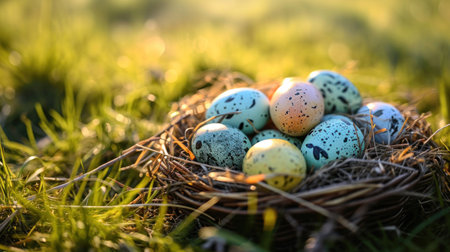 a nest with eggs in itの素材