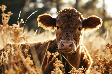 a cow in a fieldの素材