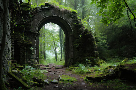 an old stone arch in a forestの素材