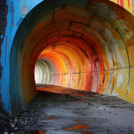 a tunnel with colorful wallsの素材