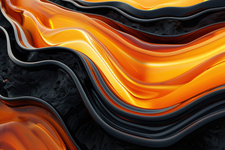 a close up of a black and orange wavy surfaceの素材