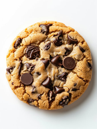 a chocolate chip cookie on a white surfaceの素材