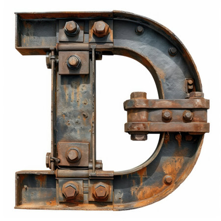 a metal letter with bolts and nutsの素材