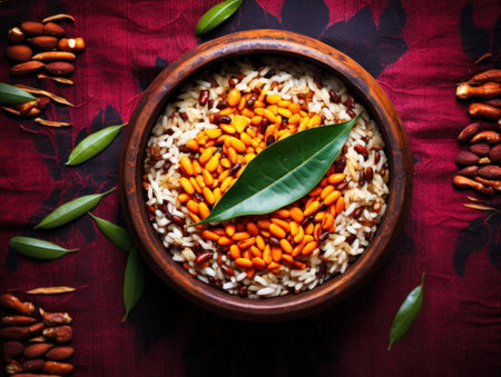 a bowl of rice and beansの素材