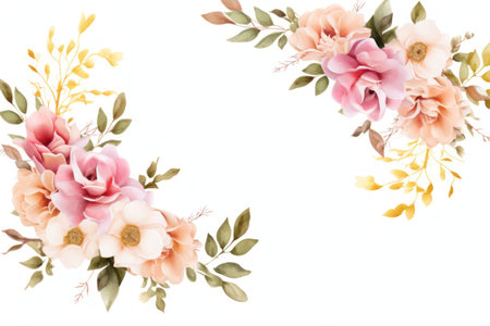 a corner of flowers and leavesの素材