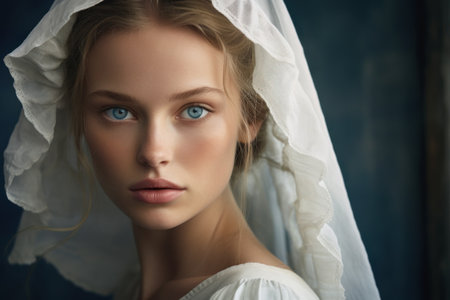 a woman with a white veilの素材