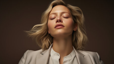 a woman with her eyes closedの素材