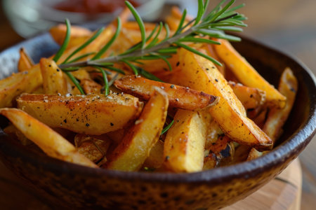 Seasoned Potato Wedges in a Rustic Bowlの素材