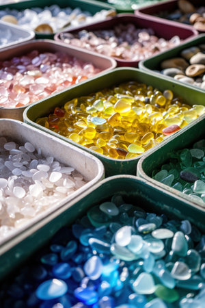Colorful Assortment of Gemstones in Market Binsの素材