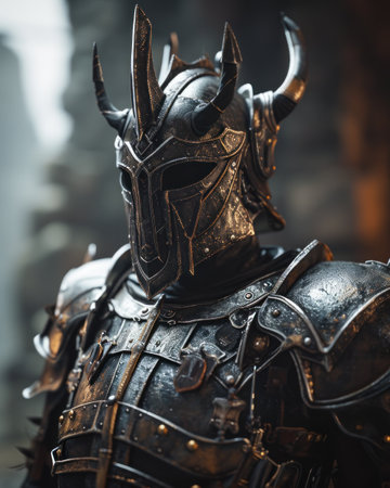 Medieval knight in ornate armor posing dramaticallyの素材