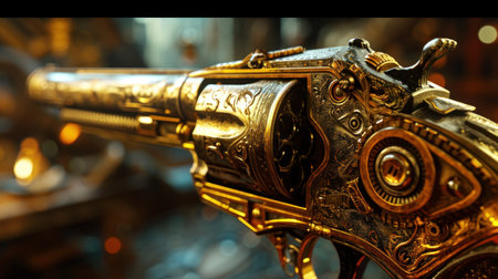 Ornate Vintage Pistol on Displayの素材