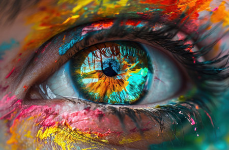 Close-up of a colorful painted eye with vibrant colorsの素材