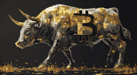 Golden Bitcoin Bull Concept Illustrationの素材