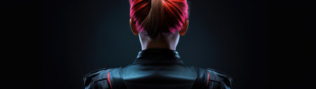 Mysterious person with colorful mohawk hairstyle from behindの素材