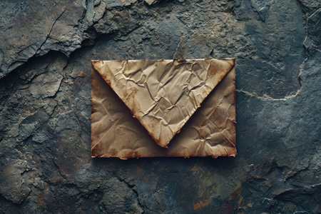 Vintage crumpled envelope on a rustic backgroundの素材