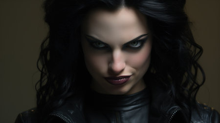 Mysterious woman with intense gaze and dark makeupの素材