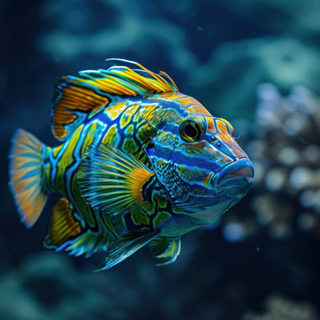 Vibrant Tropical Fish Swimming in Aquariumの素材