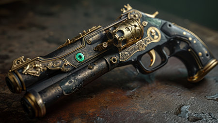 Ornate Vintage Pistol on a Rustic Backgroundの素材