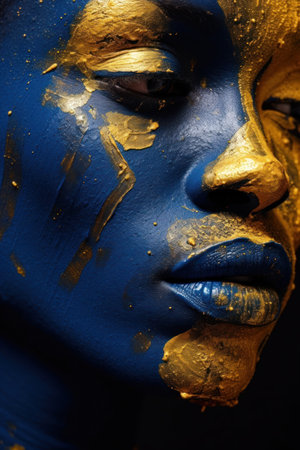 Artistic portrait with gold and blue body paintの素材