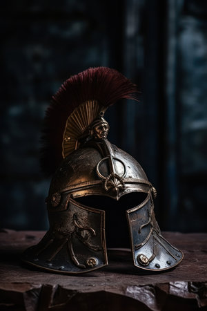Ancient warrior helmet on a dark backgroundの素材
