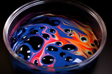 Colorful abstract liquid patterns in a glass containerの素材