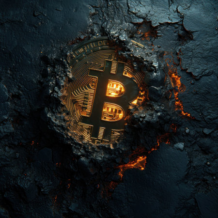 Bitcoin Cryptocurrency Concept with Lava Cracksの素材