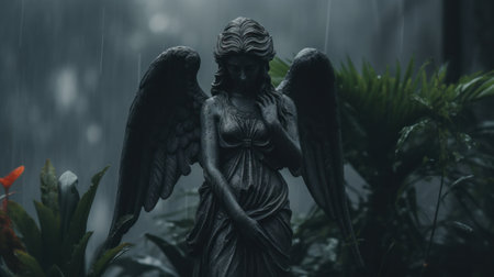 Angel statue in the rainの素材