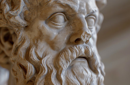 Close-up of an Ancient Sculpture's Faceの素材