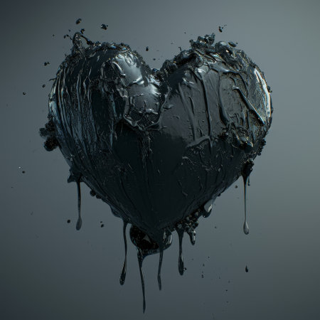 Black liquid heart with dripping paintの素材