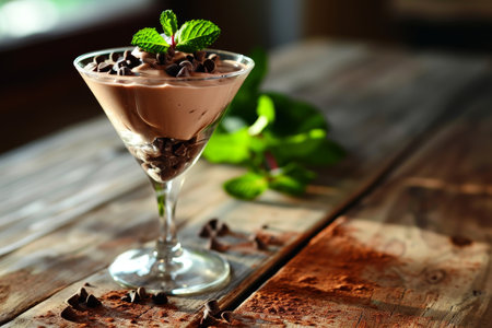 Gourmet Chocolate Mousse with Fresh Mint Garnishの素材
