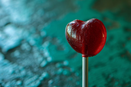 Heart-shaped lollipop on a colorful backgroundの素材