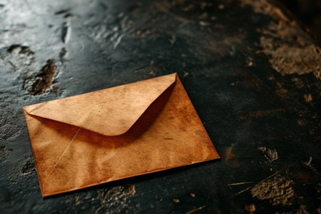 Vintage envelope on a rustic tableの素材