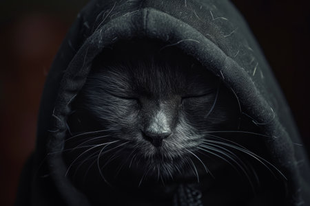 Mysterious cat cloaked in darknessの素材