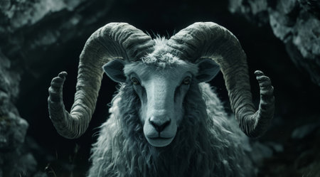 Majestic Ram with Curled Horns in Natural Habitatの素材
