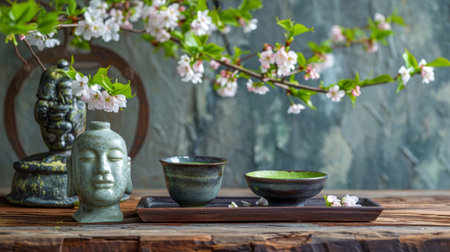 Tranquil Zen Tea Setting with Blossomsの素材
