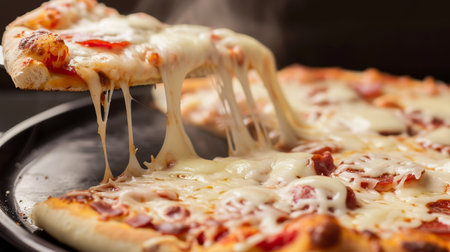 Delicious melted cheese pizza with toppingsの素材