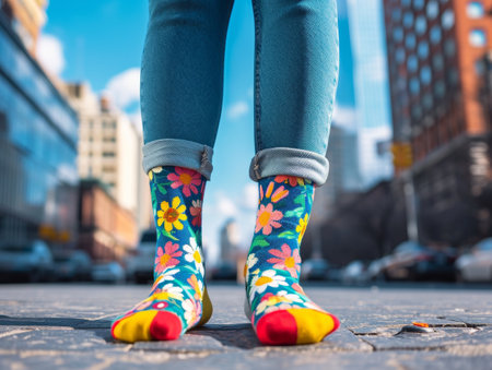 Colorful socks on urban backgroundの素材
