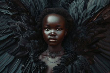 Mysterious Woman with Dark Feathered Wingsの素材